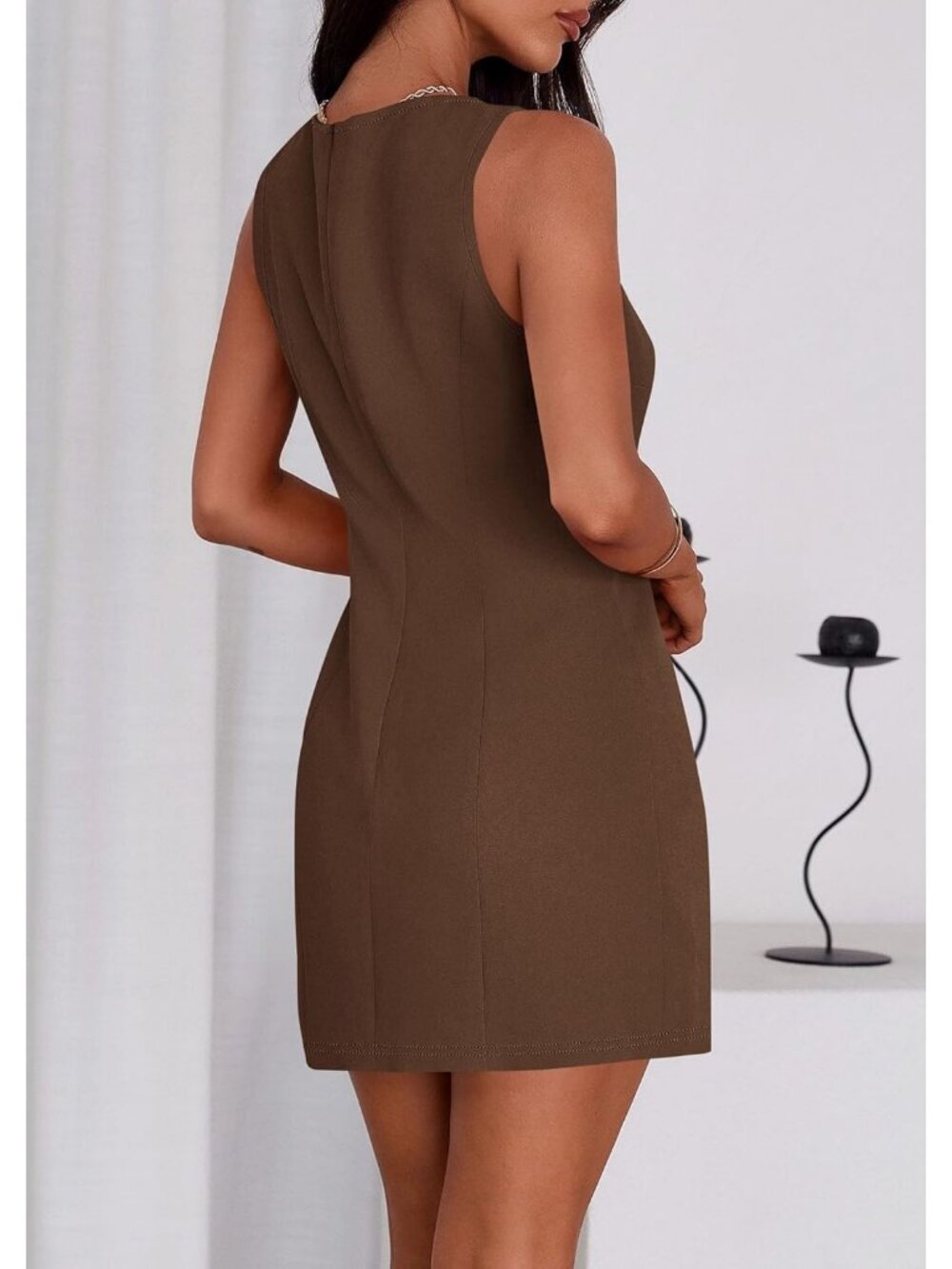 Pretty Garden Women's Brown Formal Sleeveless Button Down Elegant Mini Dress - Picture 2 of 6